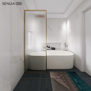 圣莉亚一字形极窄淋浴房卫生间半隔断玻璃浴缸挡水屏风厕所洗澡间