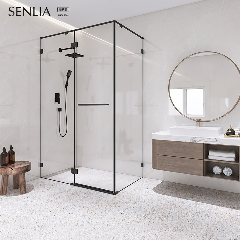 圣莉亚淋浴房定制官网玻璃门淋浴间黑色不锈钢浴室卫生间隔断推拉