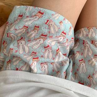 可外穿可居家短裤 上新 全棉双层纱淡蓝小兔可爱宽松睡裤