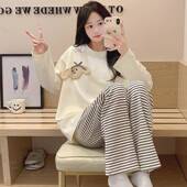 家居服套装 睡衣女春秋款 可外穿长袖 长裤 2026新款 条纹简约风秋冬季