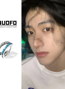 蓝色耳钉男设计感轻奢耳环男士美式小众百搭日常高级耳扣男生耳饰