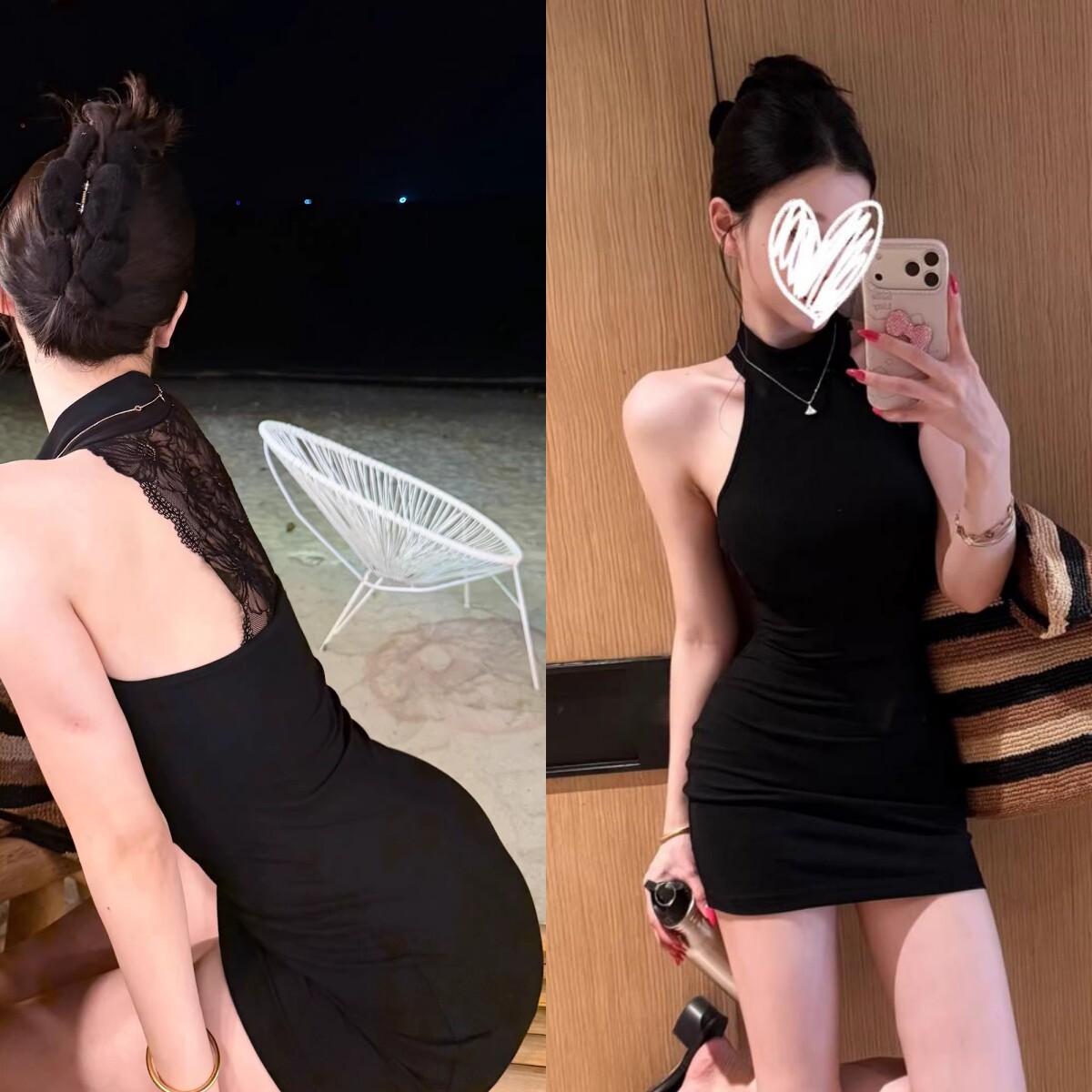 黑色后背蕾丝拼接露肩连衣裙2026春季新款性感辣妹纯欲显瘦包臀裙