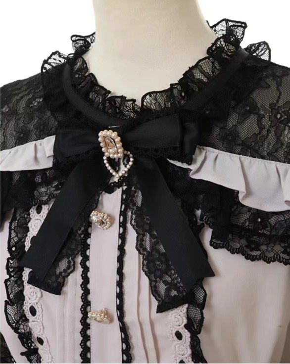 thumbnail for Japanese mass-produced cute and sweet slim lace off-the-shoulder 03 shirt