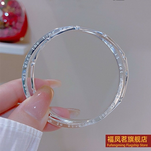 正生新款足银9999双环四叶草竹节闭口纯银手镯小众实心新款送女友