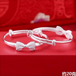 宝宝银手镯999纯银长命锁虎牛儿童银锁小孩满月镯子男女婴儿银饰