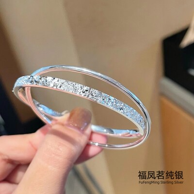 双环闭口碎冰冰银9999纯银手镯