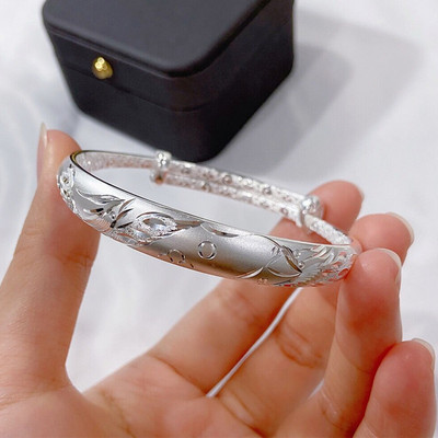 福凤茗龙凤双鱼纯银实心手镯