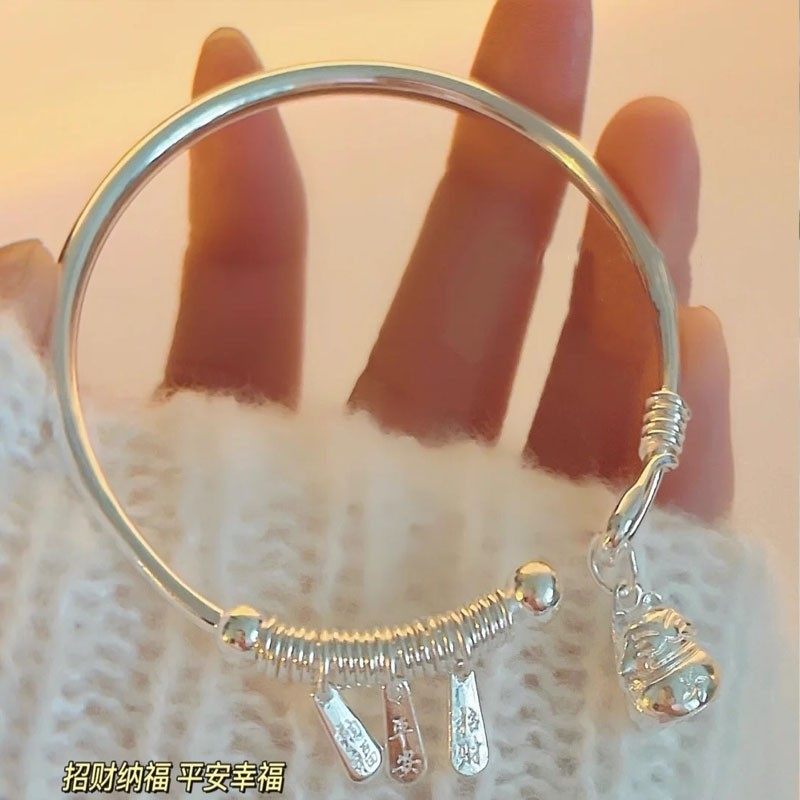 福凤茗招财猫纯银手镯s999纳福平安幸福女年轻款开口网红足银镯子
