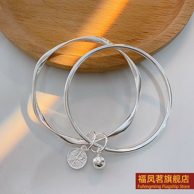 正生足银9999莫比乌斯双环平安喜乐铃铛纯银手镯女实心新款手环