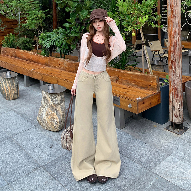 2025秋冬季加绒加厚不贴腿牛仔长裤女美式低腰宽松百搭阔腿喇叭裤