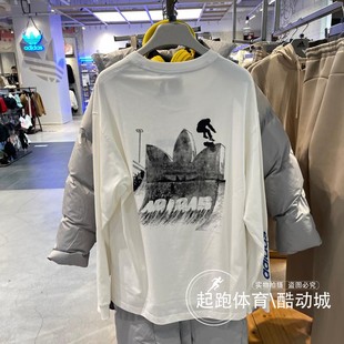 圆领T恤JC6833 JC6834 纯棉印花运动休闲长袖 阿迪达斯男2024秋新款