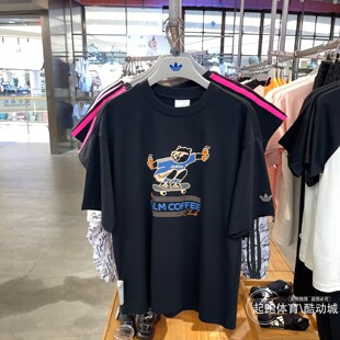 阿迪达斯三叶草男子2026夏新款印花纯棉宽松短袖T恤KY5739 KY5740