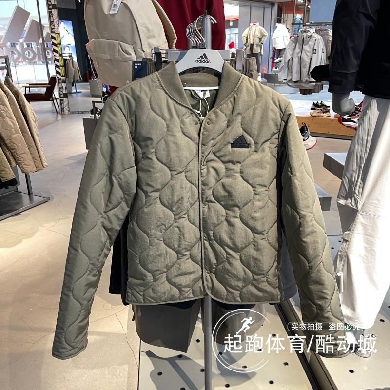 阿迪达斯棉服男2024春新款V领休闲运动防风保暖外套JE8570 JE8571