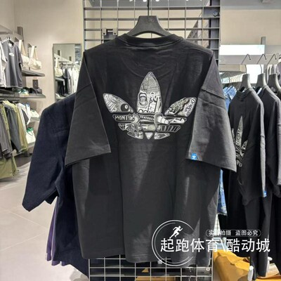 阿迪三叶草男经典纯棉宽松短袖