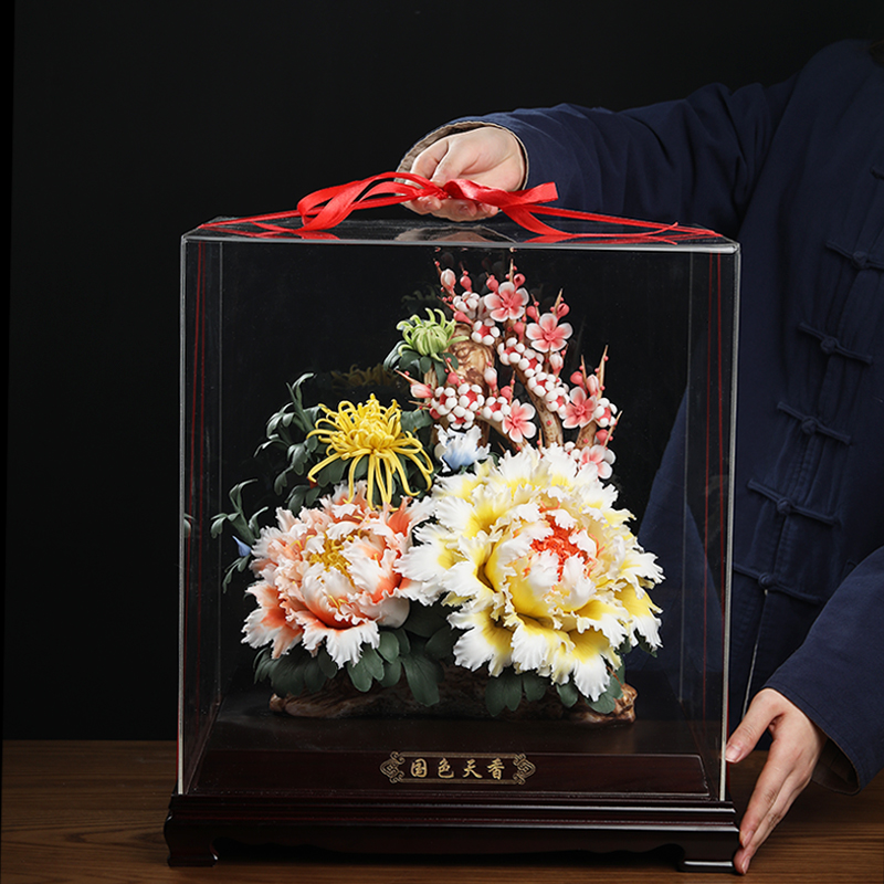 陶瓷牡丹花高档摆件可刻字祝福语