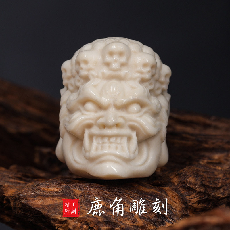 鹿角雕刻饰品大黑天财神吊坠车挂件文玩手串金刚单珠三通佛头配珠