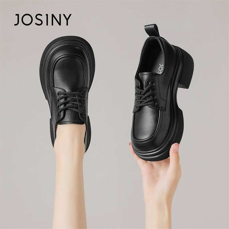 黑色粗跟小皮鞋Josiny/卓诗尼