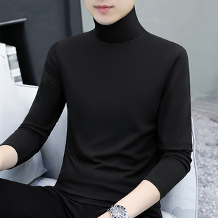 t恤休闲百搭帅气秋衣服潮流内搭中领体恤打底衫 纯棉高领男士 长袖