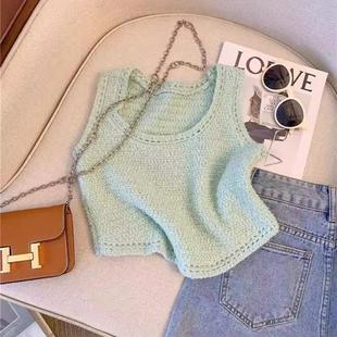 夏日多巴胺针织吊带女内搭甜辣妹短款无袖独特上衣百搭小背心外穿