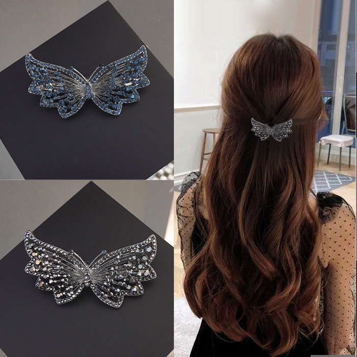 水钻蝴蝶弹簧夹精致后脑勺顶夹日韩横夹半扎发卡子发夹百搭一字夹