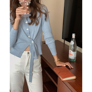 【今天在你左边】圆领羊毛针织开衫女装2022新款设计感长袖上衣
