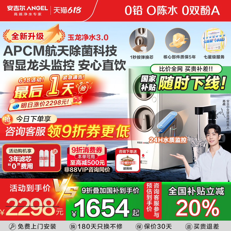 政府补贴安吉尔净水器家用直饮厨房自来水过滤饮水机玉龙PRO1000G
