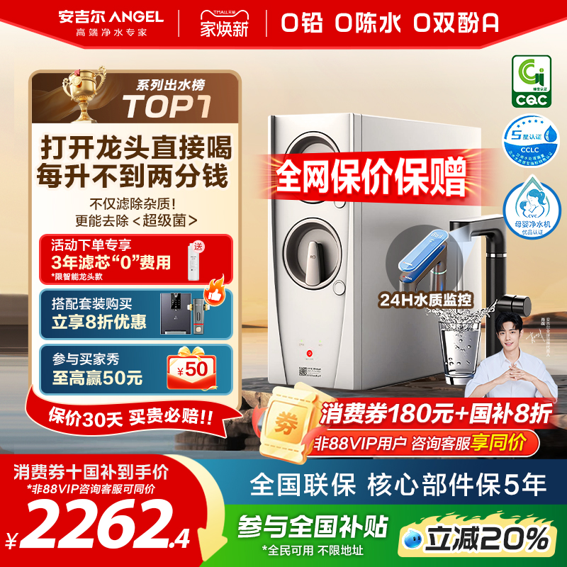 政府补贴安吉尔净水器家用直饮厨房自来水过滤净水机玉龙Pro1200G