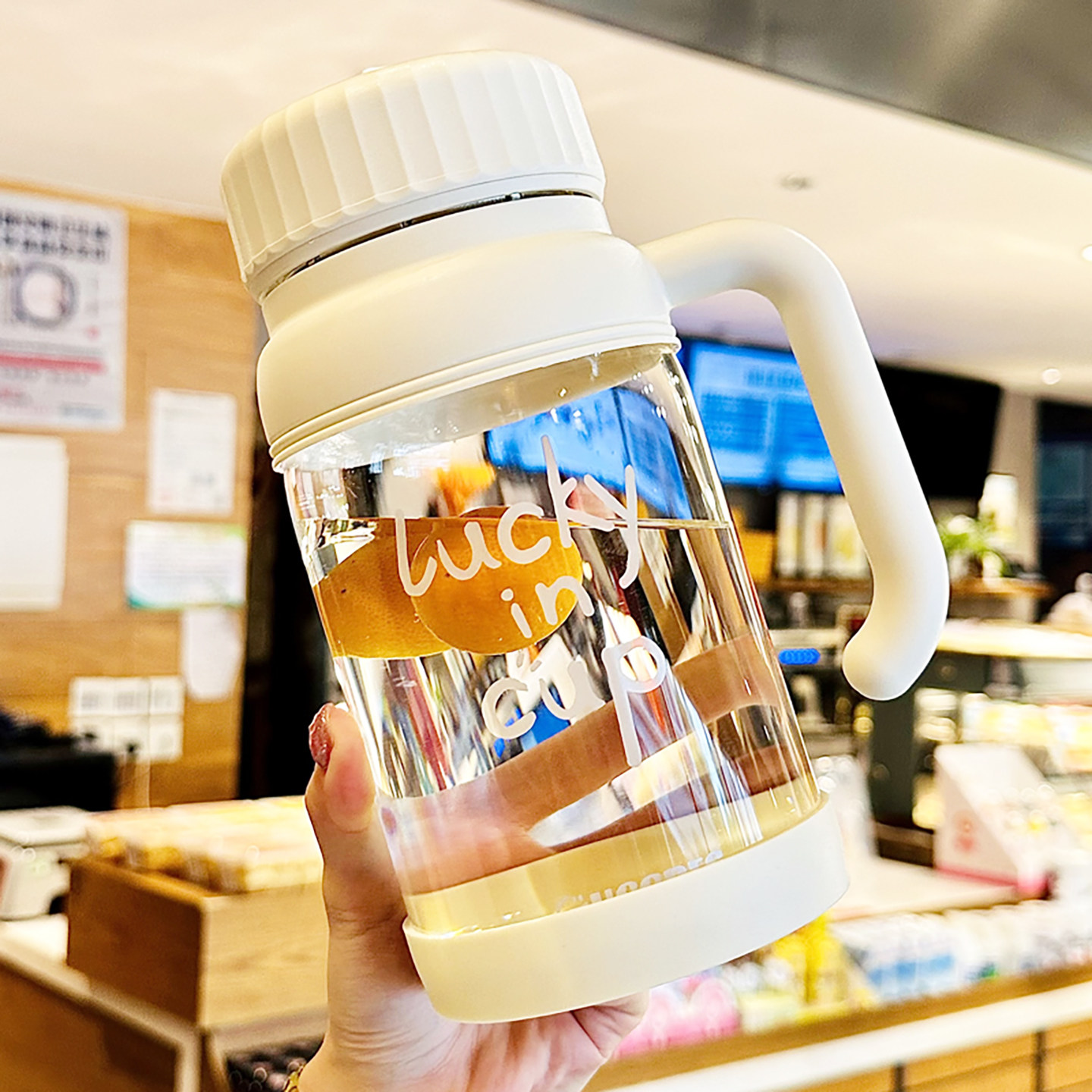 大容量玻璃杯1000ml水杯带把手高颜值大口径宽口杯子办公室泡茶杯