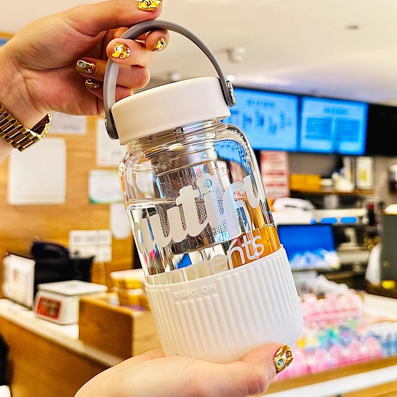 玻璃杯女高颜值水杯大容量茶水分离泡茶杯果茶花茶杯家用刻度杯子