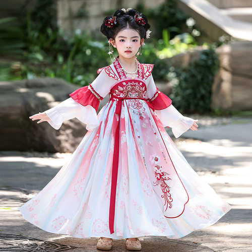 女童汉服秋装古风小女孩襦裙儿童古装公主裙复古走秀唐装连衣裙