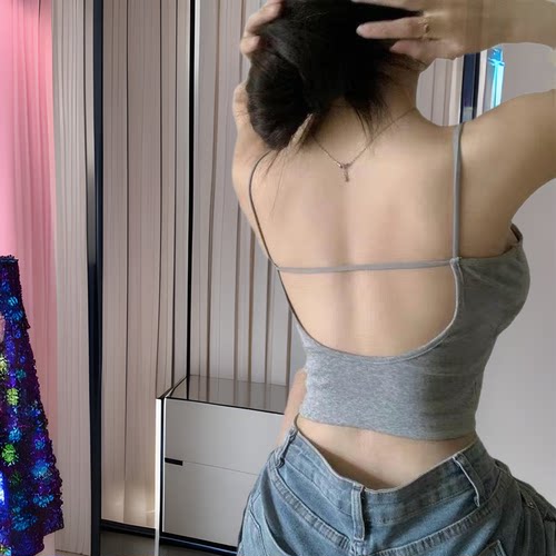 辣妹带胸垫露背吊带小背心女夏季性感美背内搭设计感短款上衣外穿