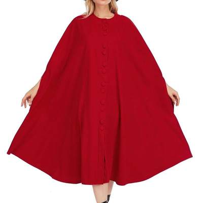 Womens single-breasted round neck poncho shawl extended