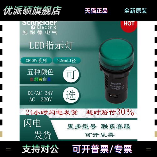 施耐德LED信号灯DC24V 绿色指示灯 XB2BVB3LC 22mm AC220V