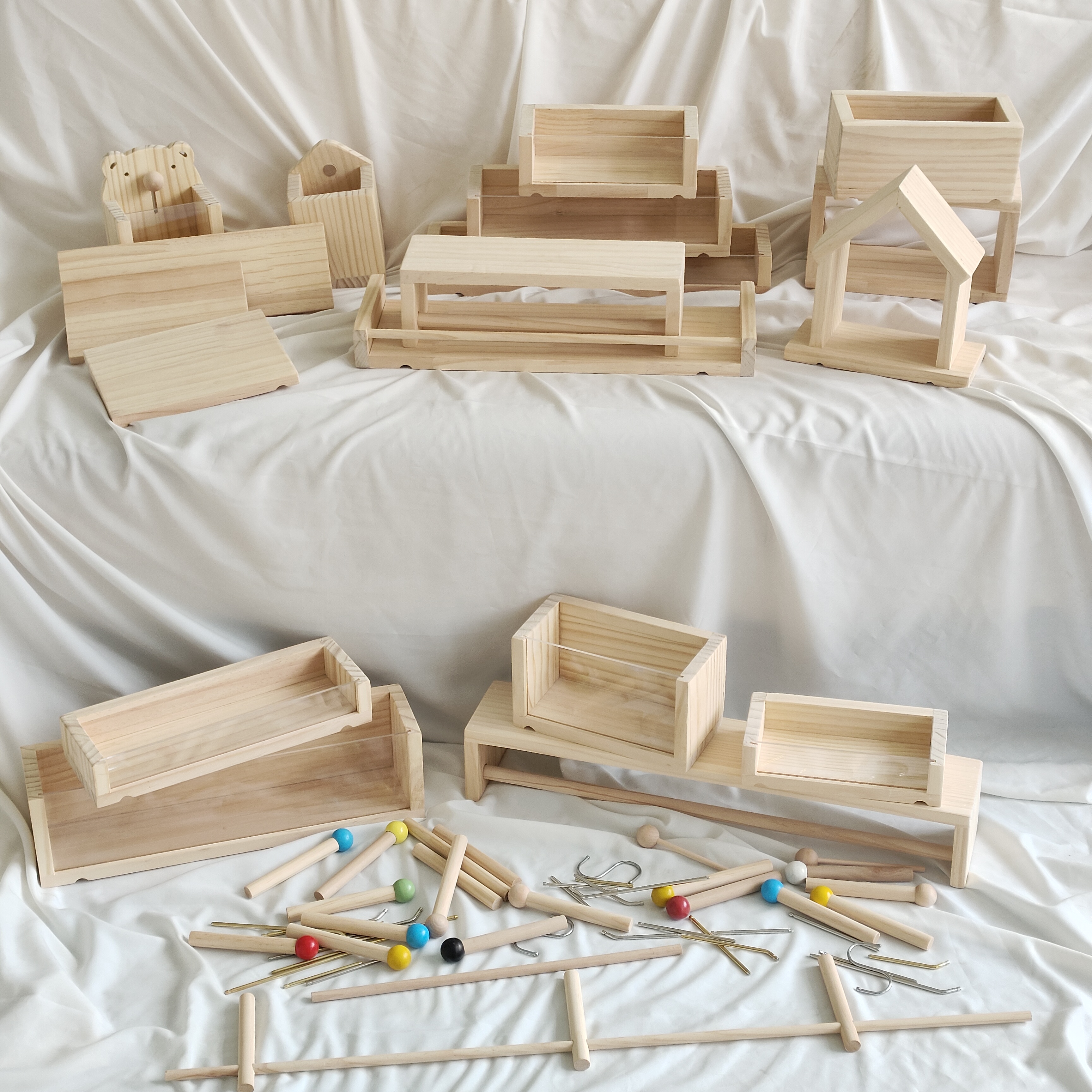 洞洞板配件收纳洞洞板木挂钩圆头火柴棍木棒支架实木层板木质挂件