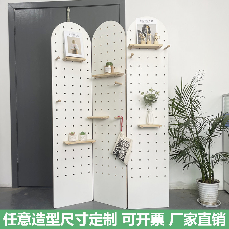 实木洞洞板屏风隔断客厅进门遮挡立式折叠移动置物架落地玄关定制