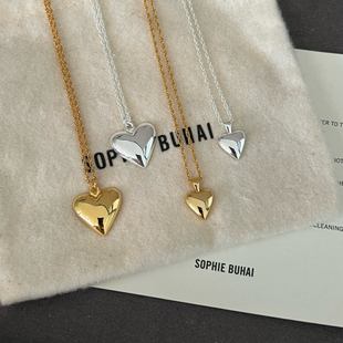 SophieBuhai通体925银镀金经典爱心吊坠项链高级日常百搭锁骨链女