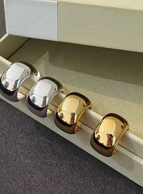 Ragbag春夏新款通体925纯银高级感气质日常百搭C形素圈光面耳环女