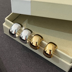 Ragbag春夏新款通体925纯银高级感气质日常百搭C形素圈光面耳环女