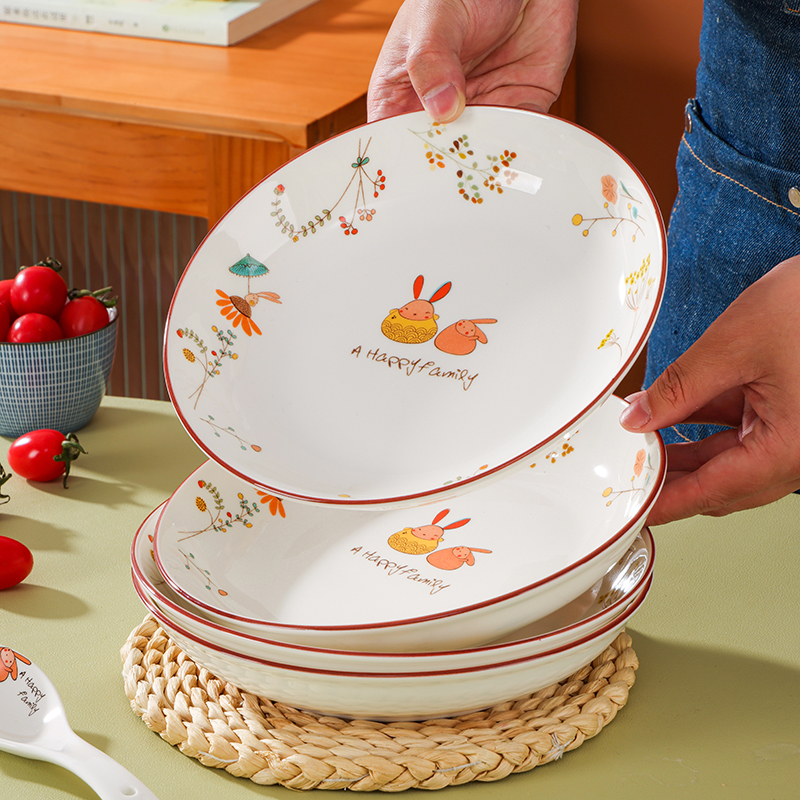 陶瓷家用圆形卡通菜盘子