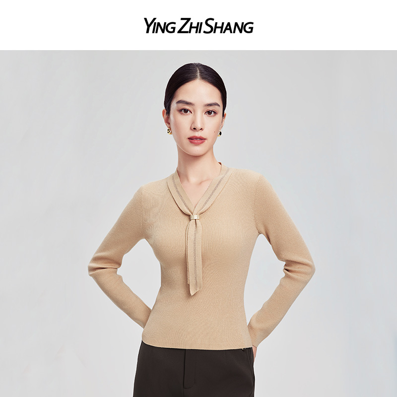 赢智尚美拉蓝羊毛混纺显瘦针织衫