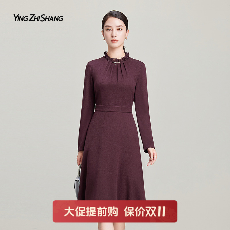 美丽诺绵羊毛法式荷叶边领连衣裙