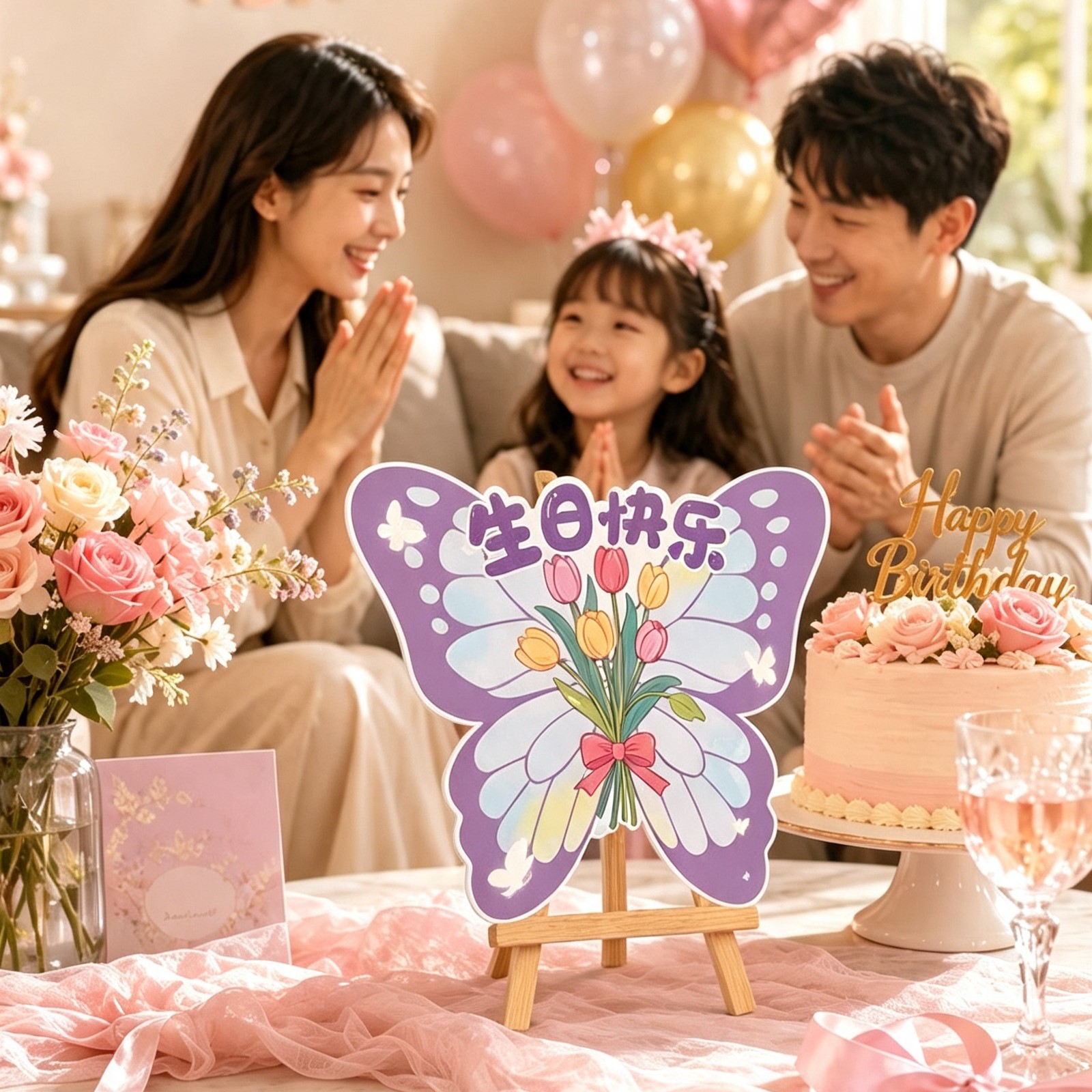 女孩生日kt板蝴蝶桌牌氛围摆件图片