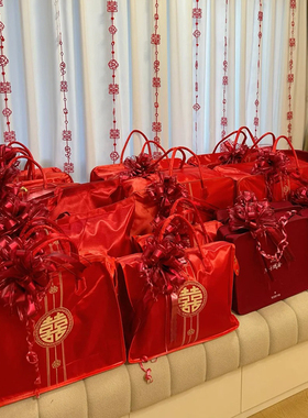 结婚被子收纳袋加厚防尘四件套手提袋婚庆喜被子红色缎面牛津袋子