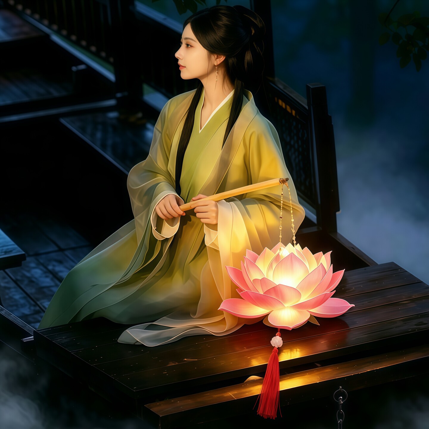 中秋儿童古风手提莲花灯笼挂饰图片