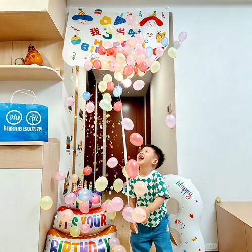 男孩周岁生日瀑布气球背景布