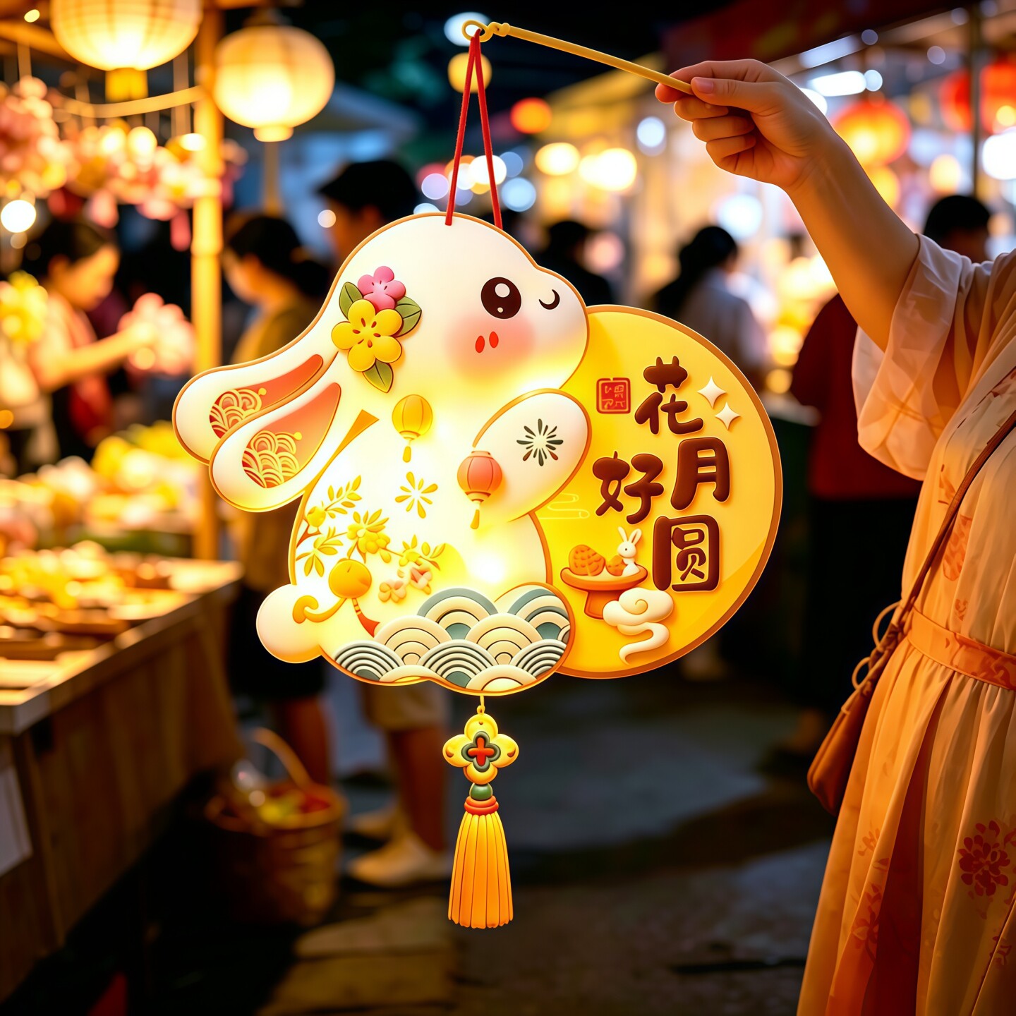中秋儿童DIY立体印花玉兔花灯图片