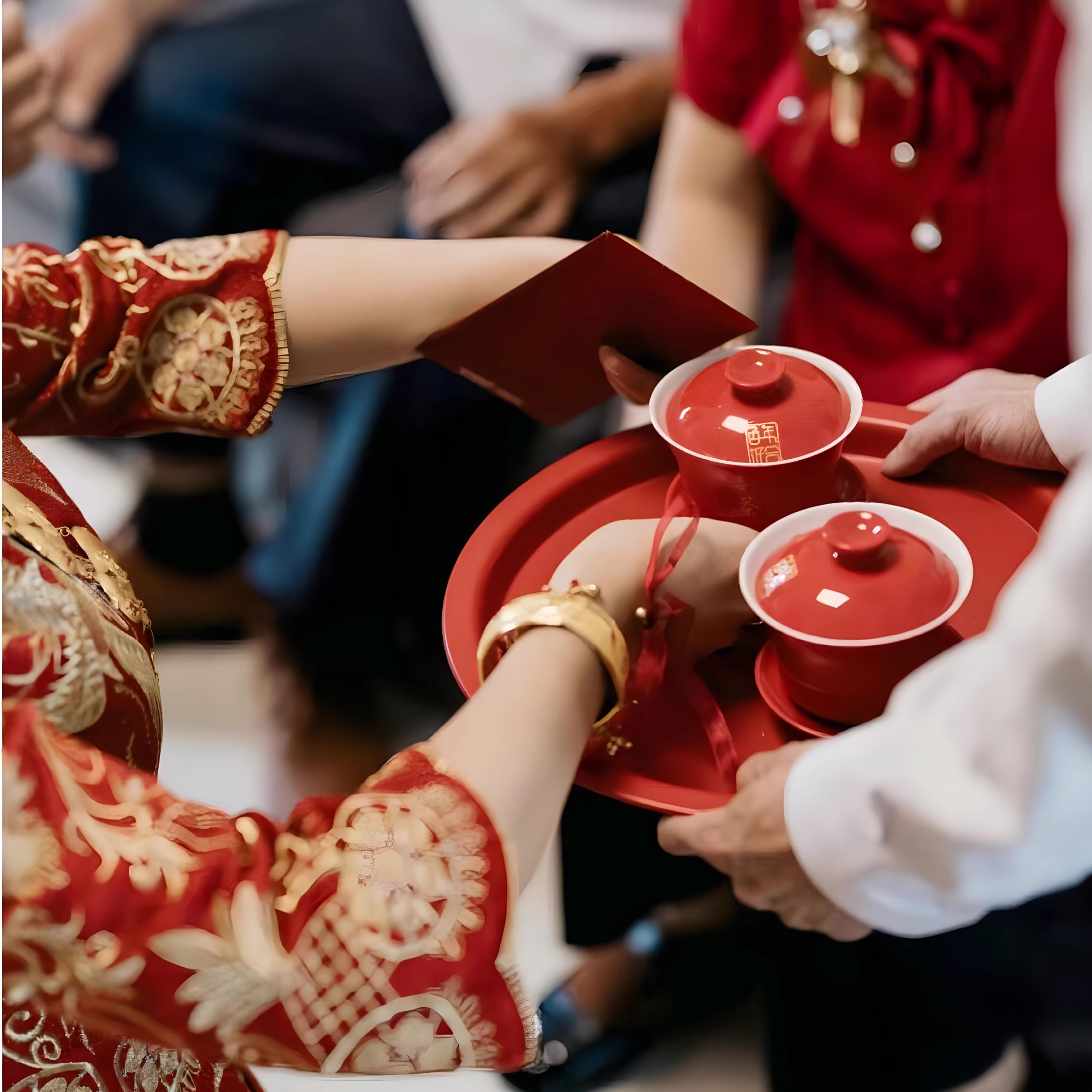 结婚敬茶杯套装一对陪嫁改口红色