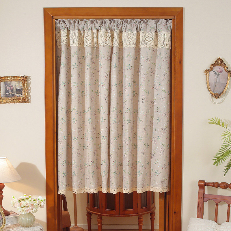 日系小清新棉麻门帘半帘短帘免打孔隔断帘布艺家用卧室厨房进门帘