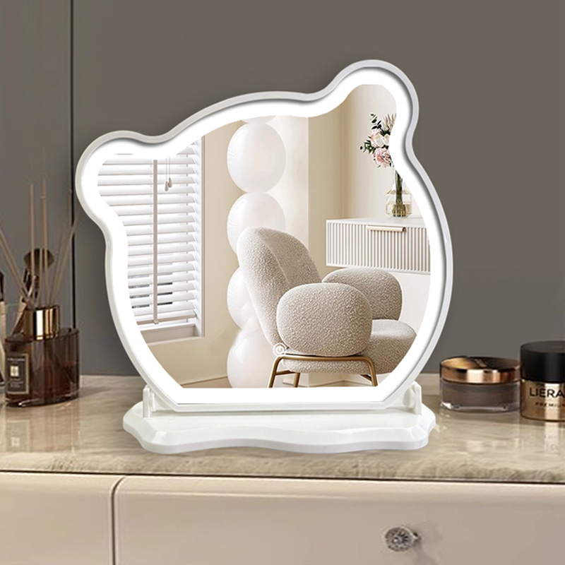 小熊镜子化妆镜智能led带灯可爱公主风美妆镜桌面台式梳妆台镜子