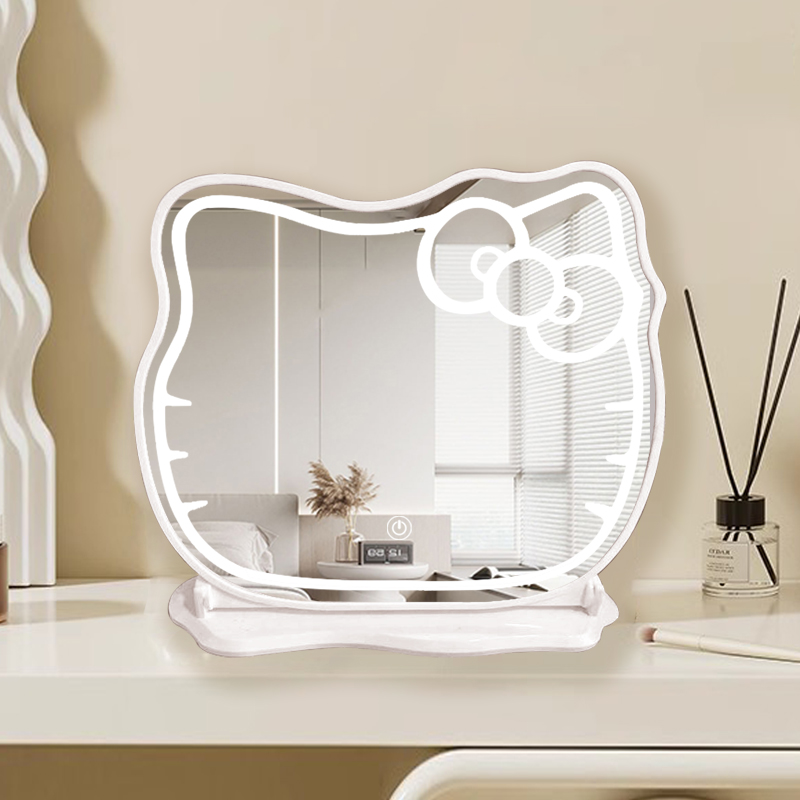 helloKitty猫镜子化妆镜带灯可爱公主风美妆镜桌面台式大号梳妆镜